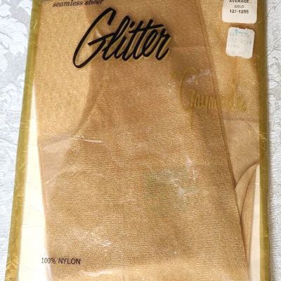 Vtg gold glitter nylons stockings seamless sheer thigh high 10 1/2